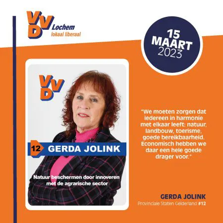 Gerda Jolink #12 op de lijst Provinciale Staten Verkiezingen Gelderland